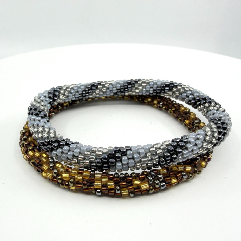 Bohemian Beaded Stretch Bracelet Stack - Neutral Earth Tone Layering